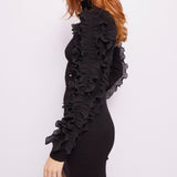 Abito corto con rouches in organza