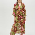 Abito lungo kimono con stampa foglie MS2516021 256 MAITE 