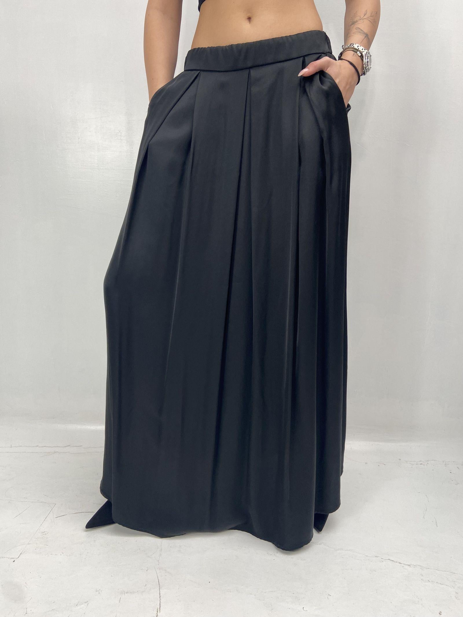 Gonna in raso con pieghe SK1027 NERO OFELIA 