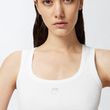 Top canotta a costine con logo uccellini