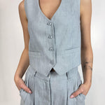 Gilet monopetto in lino - Eleh SS260309 BLU ELEH 