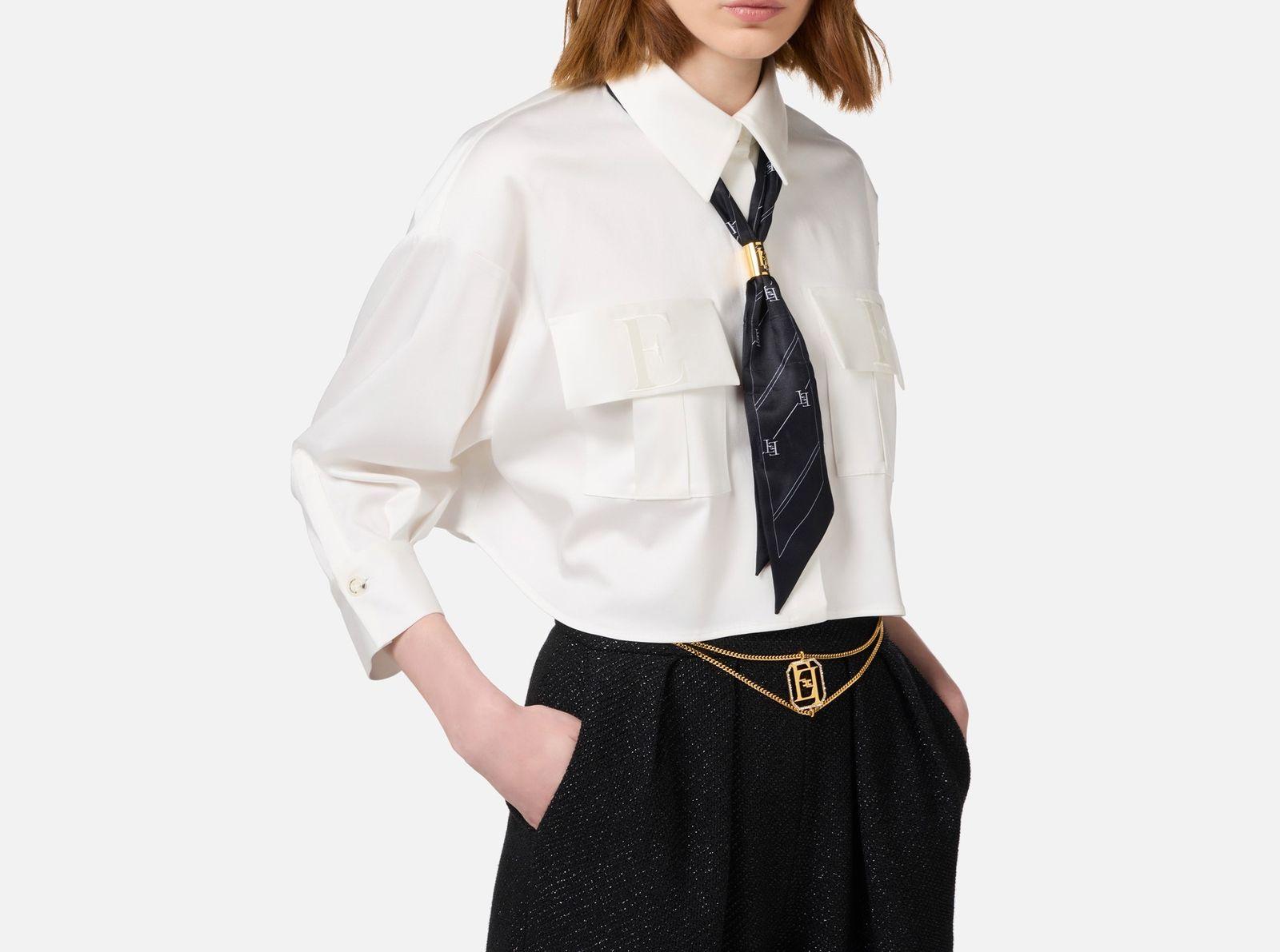 Camicia cropped in raso stretch con foulard CA08246E2 100 ELISABETTA FRANCHI 