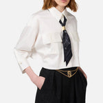 Camicia cropped in raso stretch con foulard CA08246E2 100 ELISABETTA FRANCHI 