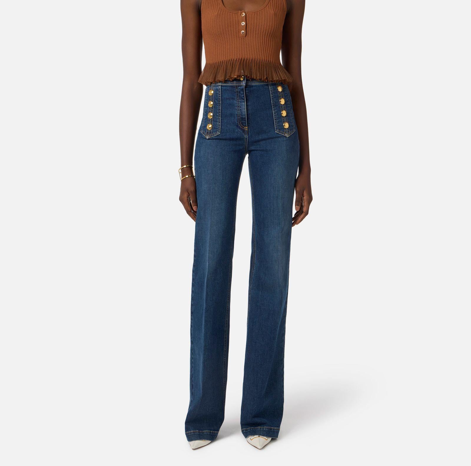 Jeans palazzo con bottoni - Elisabetta Franchi PJ19D61E2 104 ELISABETTA FRANCHI 