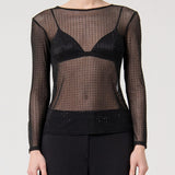 Top maniche lunghe in georgette con strass