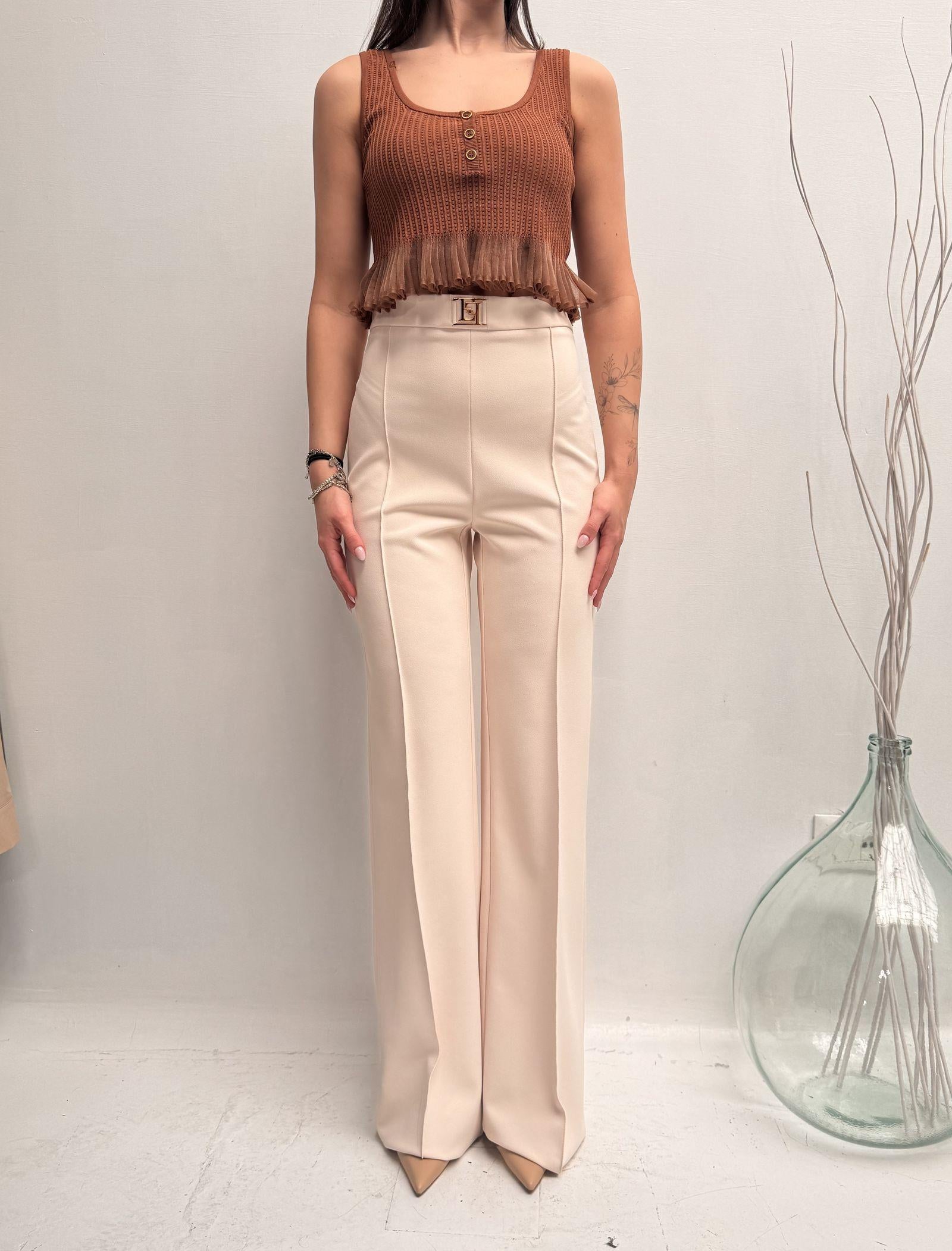 Pantalone con placca oro logata - Elisabetta Franchi PAT1541E2 193 ELISABETTA FRANCHI 