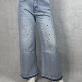 Jeans vita alta e gamba larga con strass