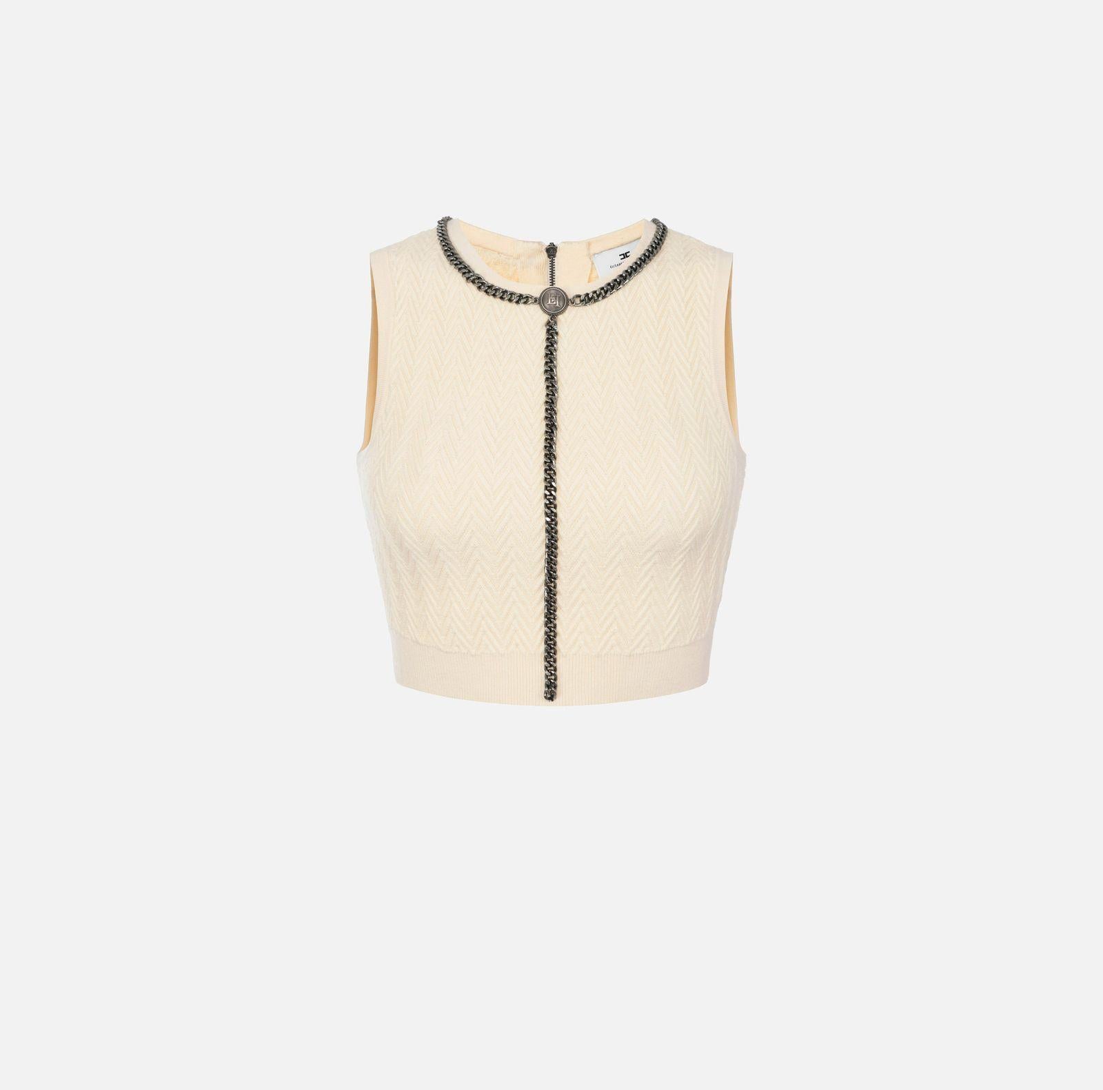 Top punta resca con catena - Elisabetta Franchi TK37B47E2 193 ELISABETTA FRANCHI 