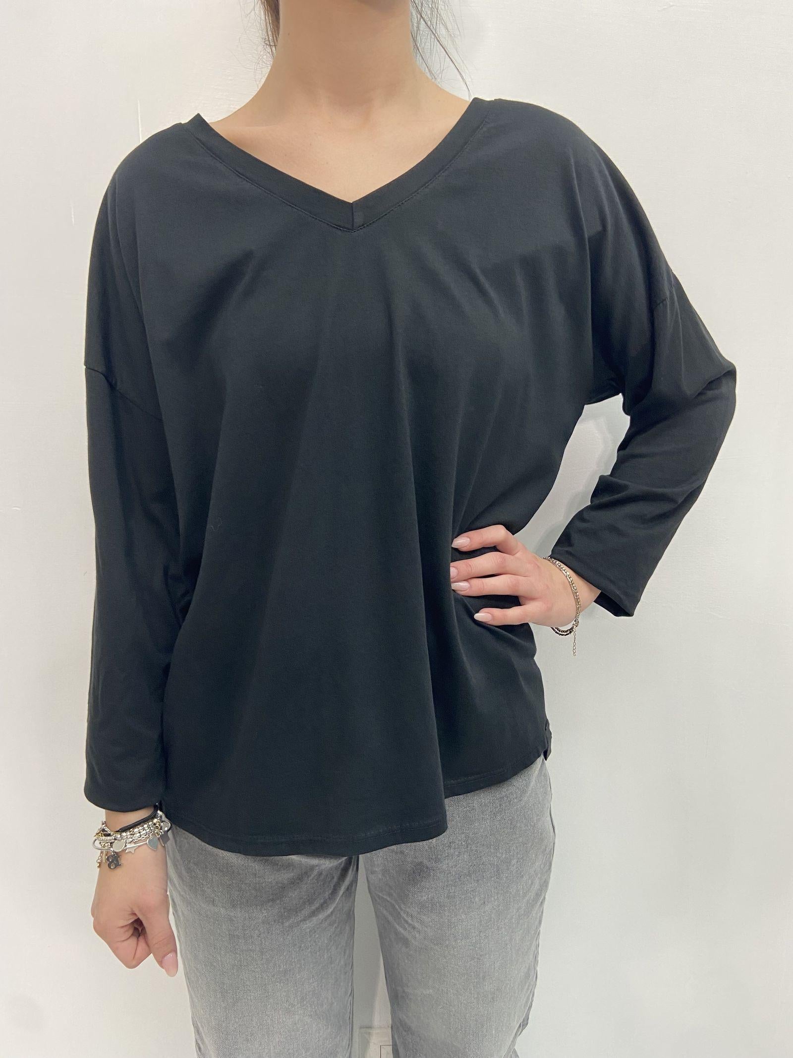 T-shirt scollo a V 2831 NERO OFELIA 