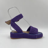 Sandalo zeppa in raffia naturale