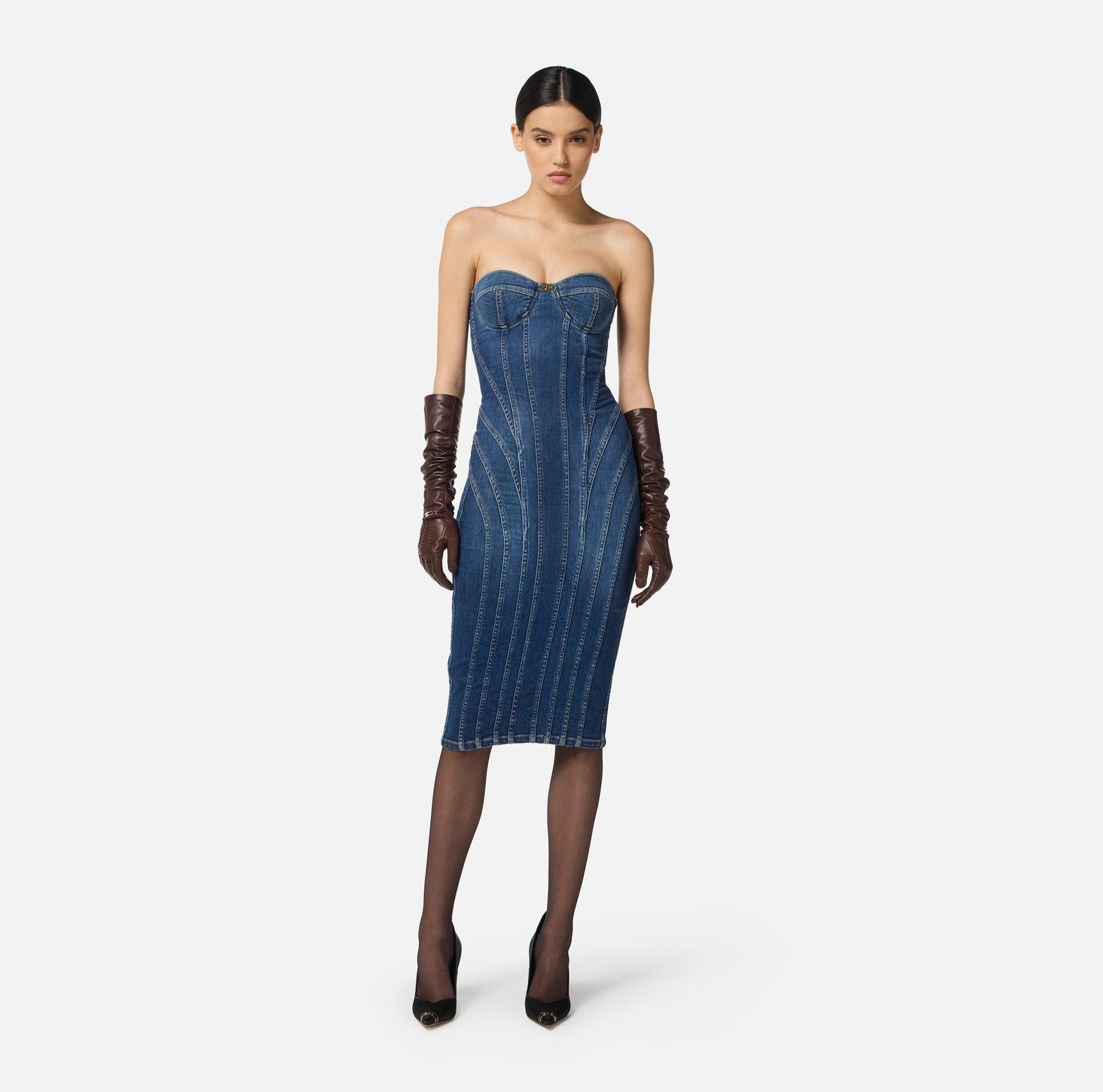 Abito bustier in denim AJ44D56E2 104 ELISABETTA FRANCHI 