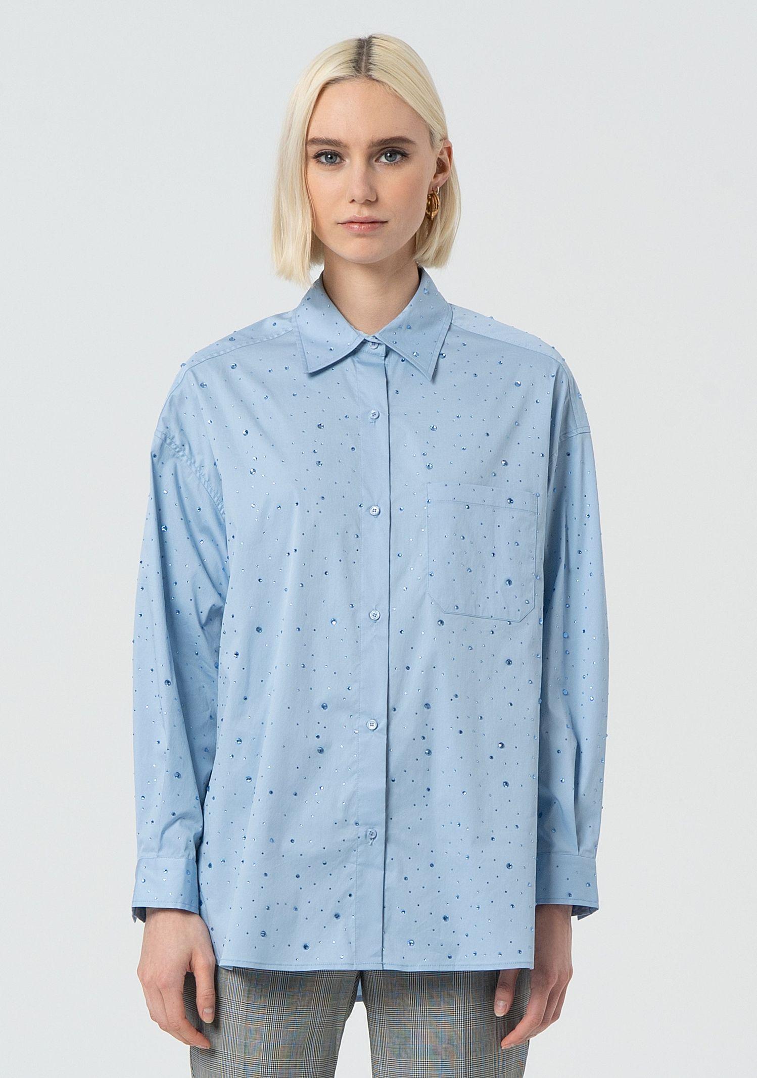 Camicia over in popeline con strass FR25ST6002W52001 252 FRACOMINA 