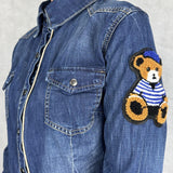 Camicia denim lavaggio scuro con orsetto