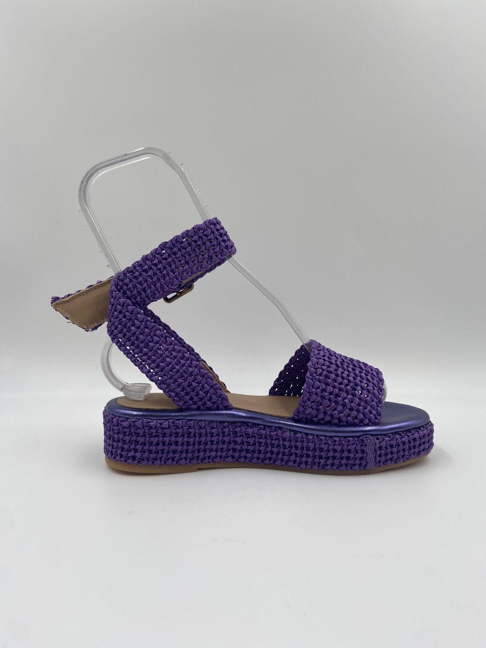 Sandalo zeppa in rafia naturale S148J545 VIOLA FIORINA 