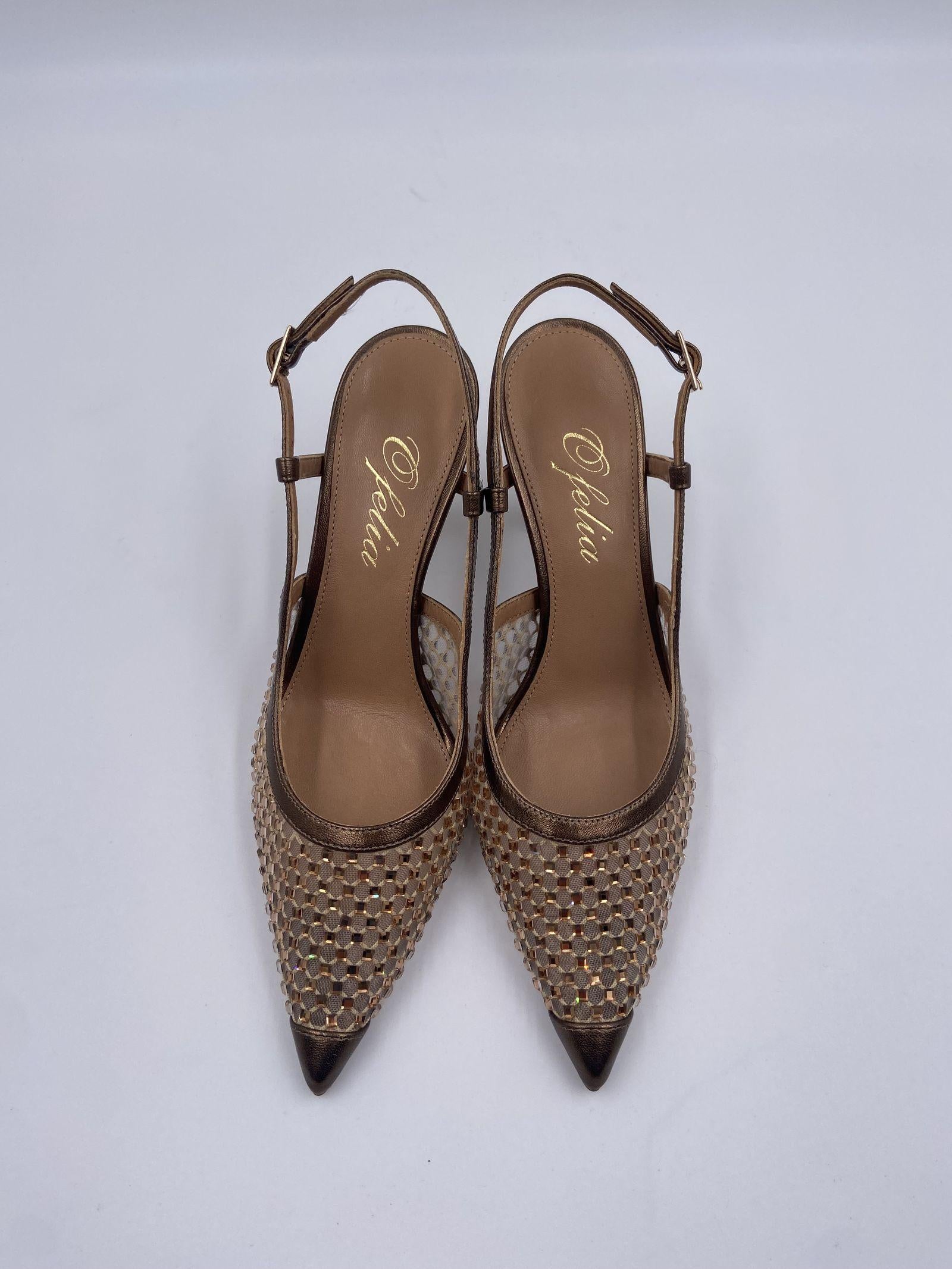 Slingback con dettaglio rete e perline 2528 BRONZO OFELIA 