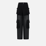Pantalone cargo in georgette trasparente