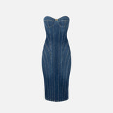 Abito bustier in denim - Elisabetta Franchi AJ44D56E2 104 ELISABETTA FRANCHI 