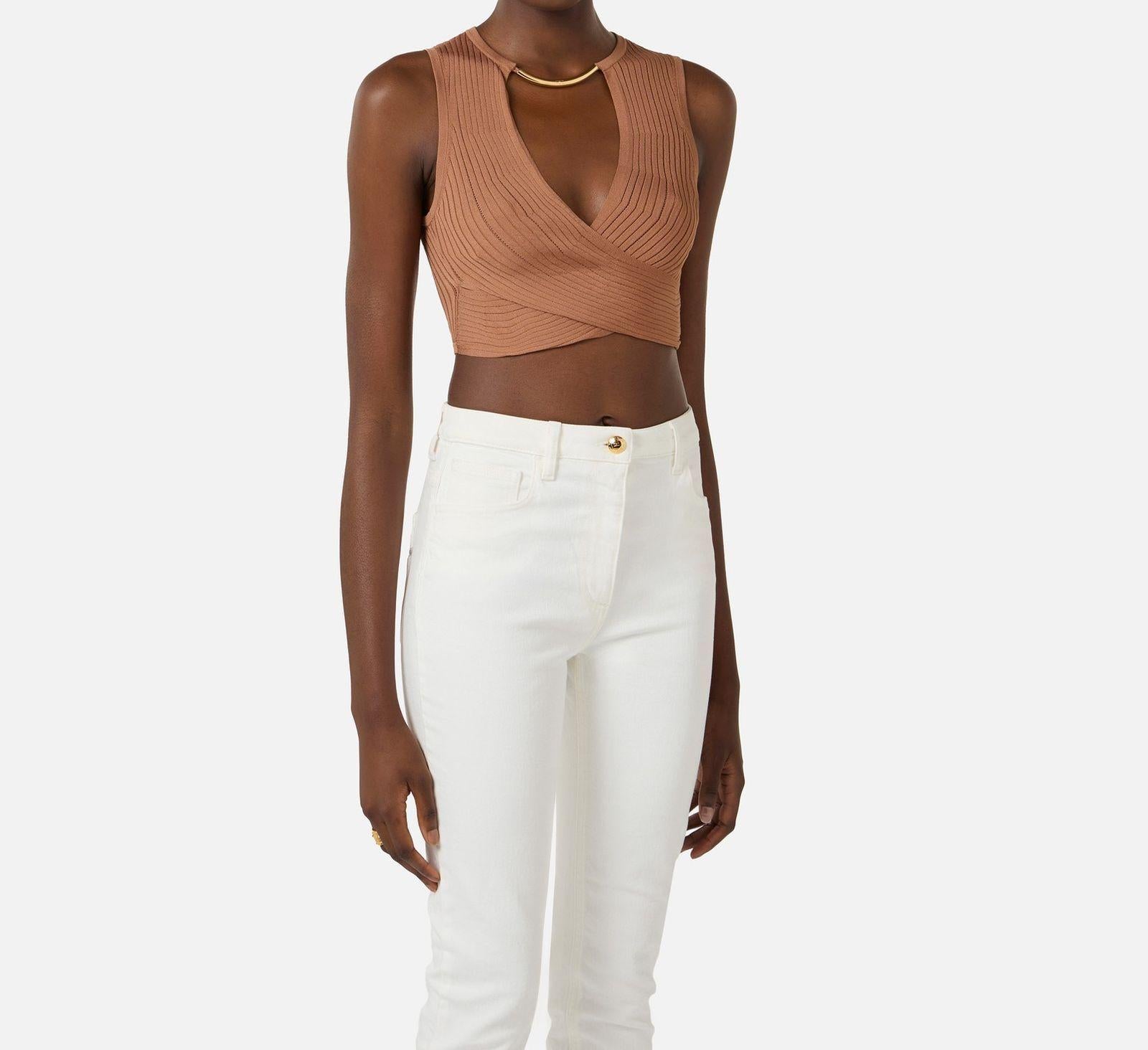 Top in maglia con incrocio - Elisabetta Franchi TK76S61E2 600 ELISABETTA FRANCHI 