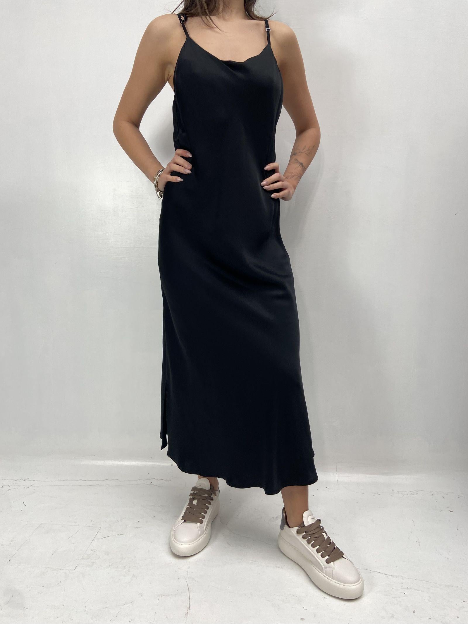 Abito lungo in raso D160 NERO OFELIA 