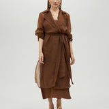 Trench lungo in organza con cintura