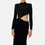 Abito Red Carpet in ciniglia ricamata con paillettes