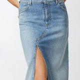 Gonna lunga in denim con spacco davanti