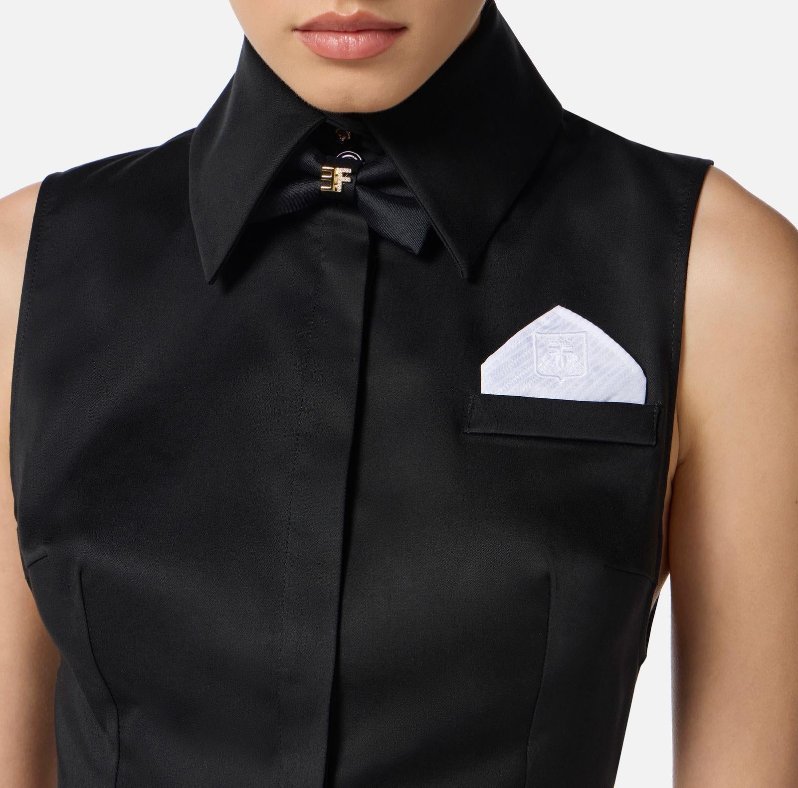 Camicia cropped con papillon - Elisabetta Franchi CA10556E2 110 ELISABETTA FRANCHI 