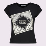 T-shirt con stampa e strass