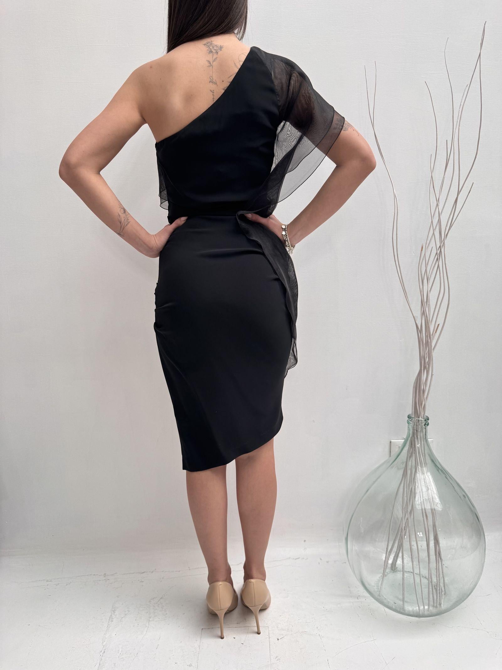 Abito monospalla con balze - Elisabetta Franchi AB76711E2 110 ELISABETTA FRANCHI 