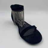 Sandalo basso con frange e strass