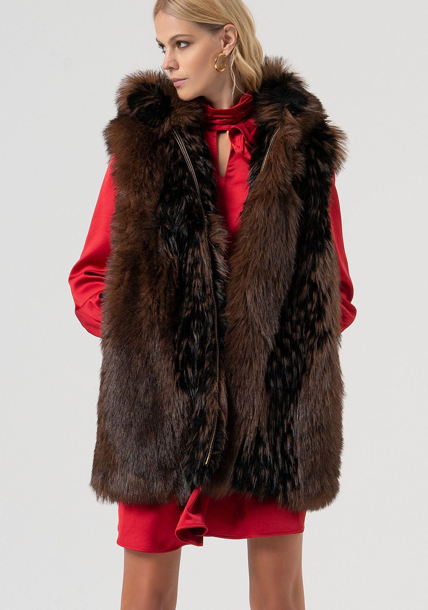 Gilet pelliccia con cappuccio FR25WC4006O44501 091 FRACOMINA 
