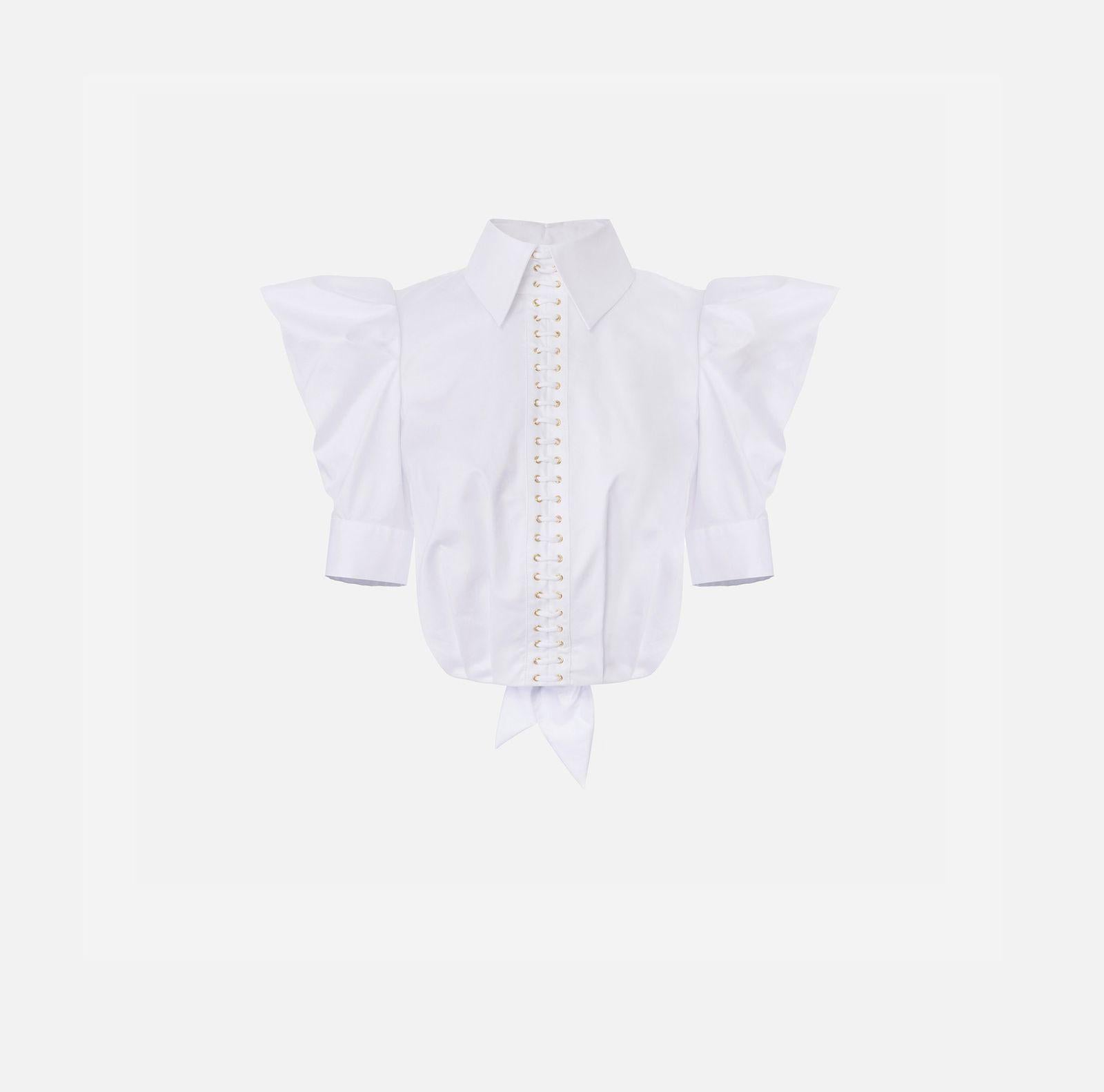 Camicia balloon in popeline - Elisabetta Franchi CA10156E2 100 ELISABETTA FRANCHI 