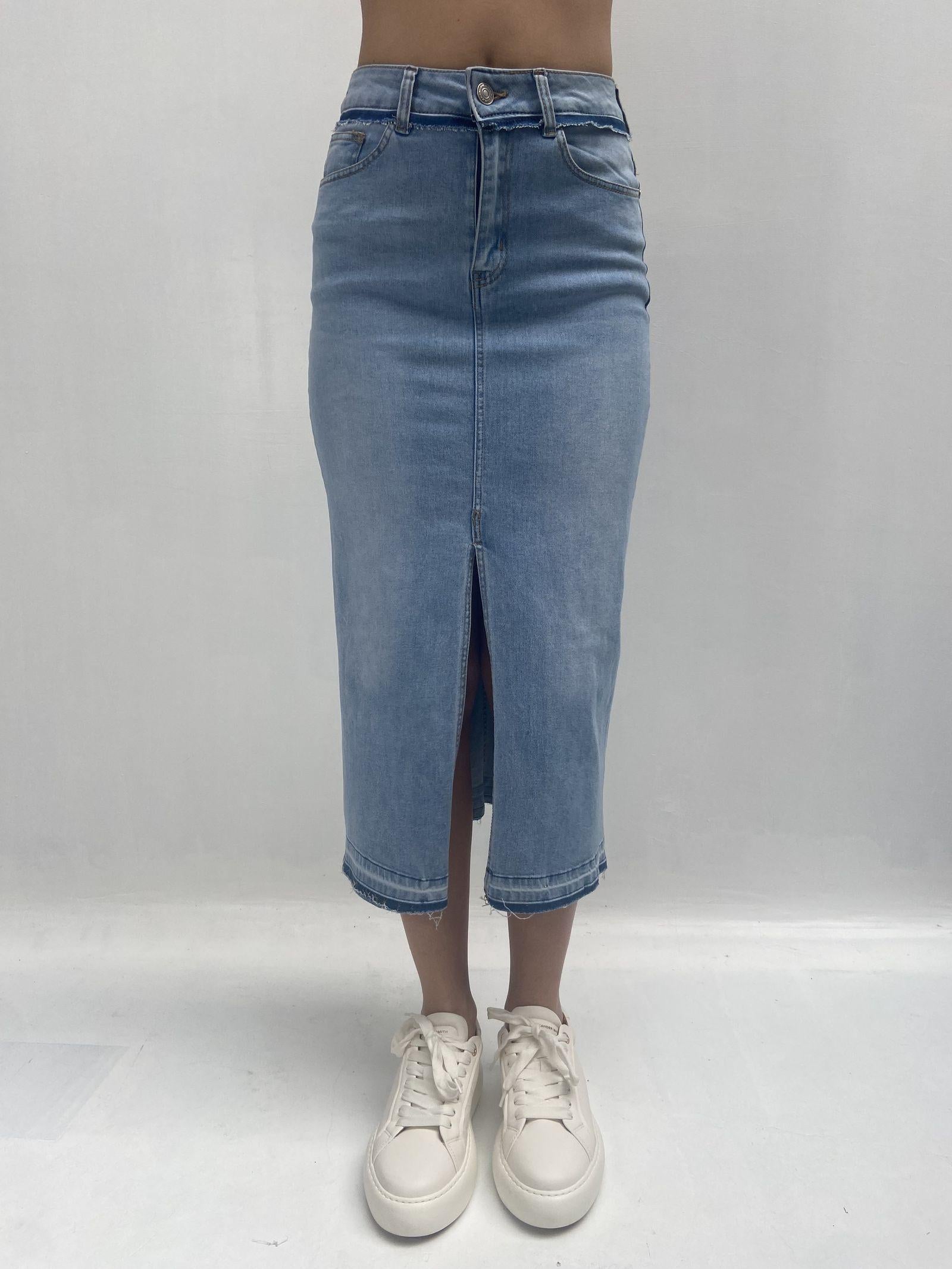 Gonna in denim con spacco davanti 123601JC807 DENIM OFELIA 