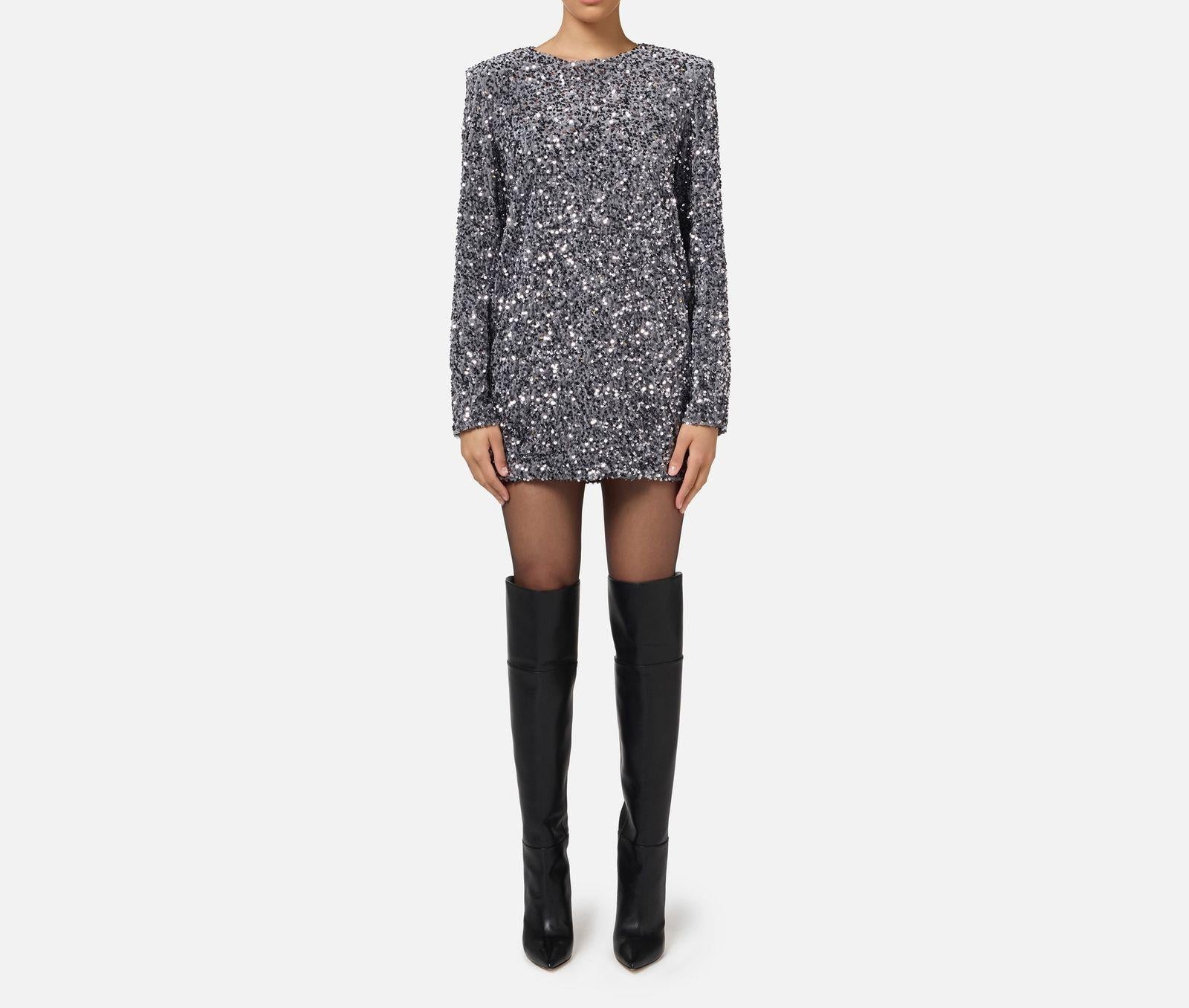 Abito in ciniglia ricamata con paillettes - Elisabetta Franchi AB70347E2 CG8 ELISABETTA FRANCHI 