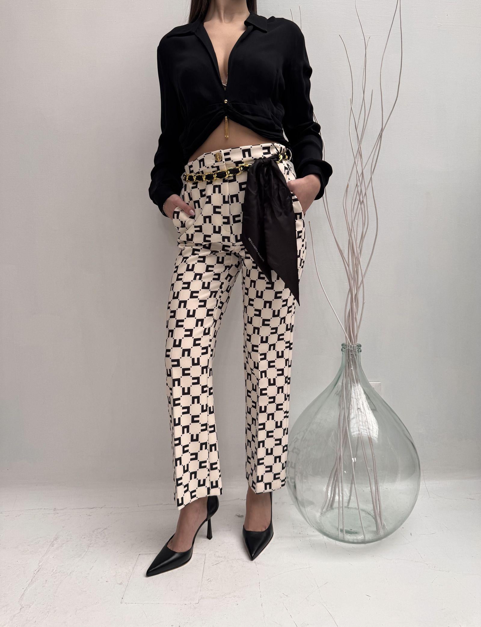 Pantalone logato con fusciacca - Elisabetta Franchi PAS1641E2 E84 ELISABETTA FRANCHI 