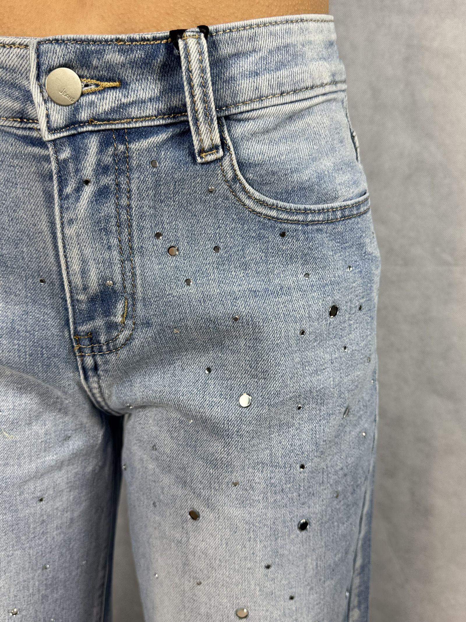 Jeans vita alta e gamba larga con strass JF265 DENIM OFELIA 