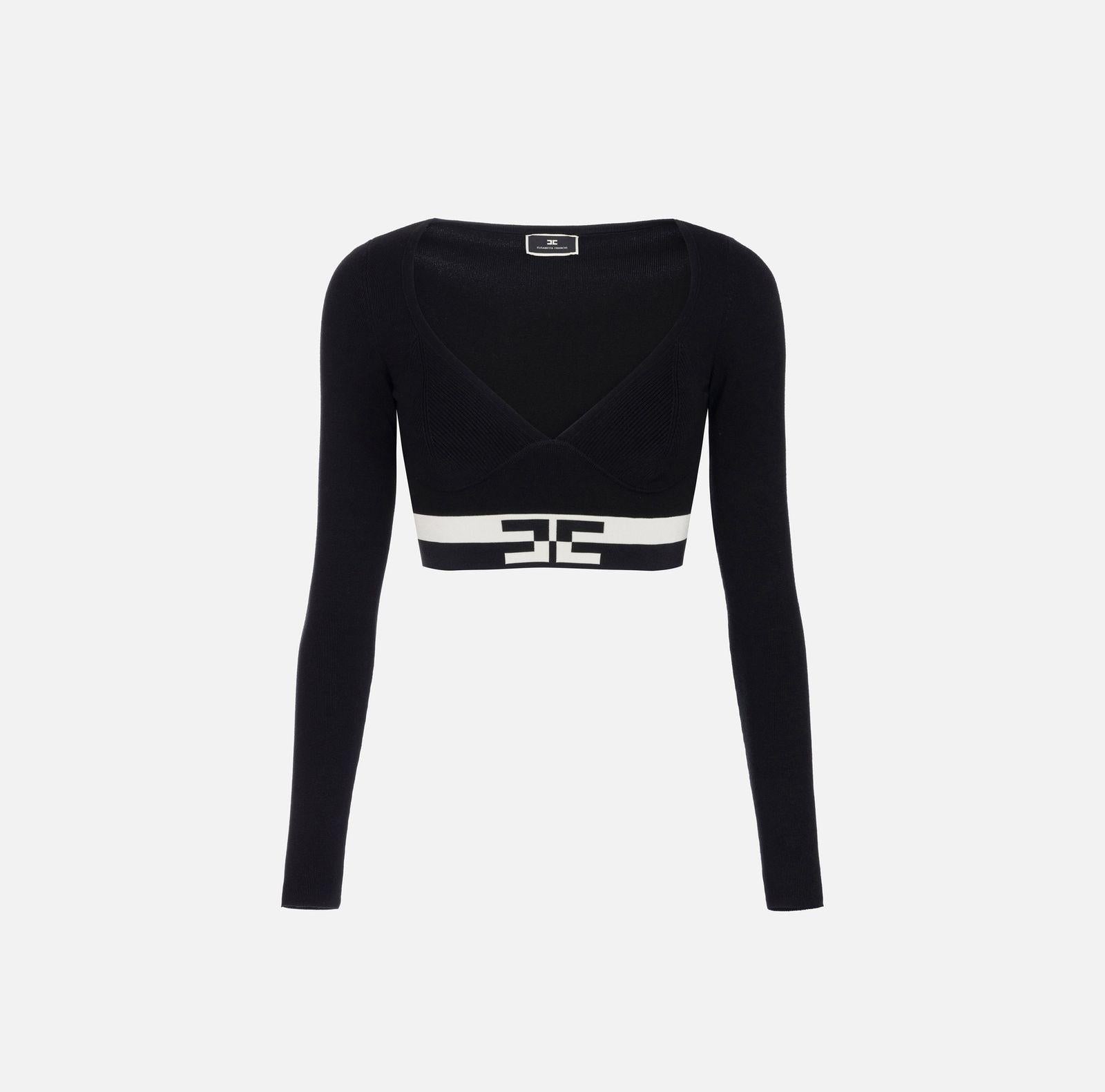 Maglia cropped con bande logo MK55S46E2 685 ELISABETTA FRANCHI 