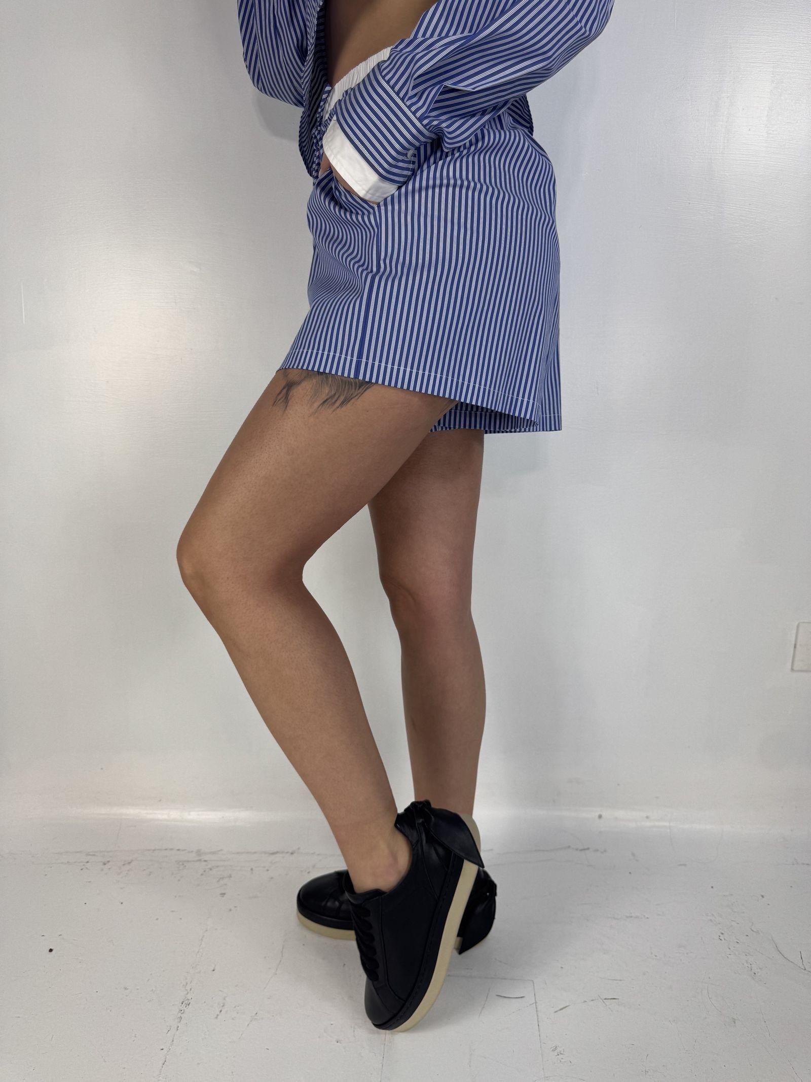 Shorts in popeline a righe - Eleh SS260035 BLU ELEH 