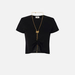 Maglia in jersey con collana a fiocco - Elisabetta Franchi MA00651E2 110 ELISABETTA FRANCHI 