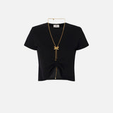 Maglia in jersey con collana a fiocco - Elisabetta Franchi MA00651E2 110 ELISABETTA FRANCHI 