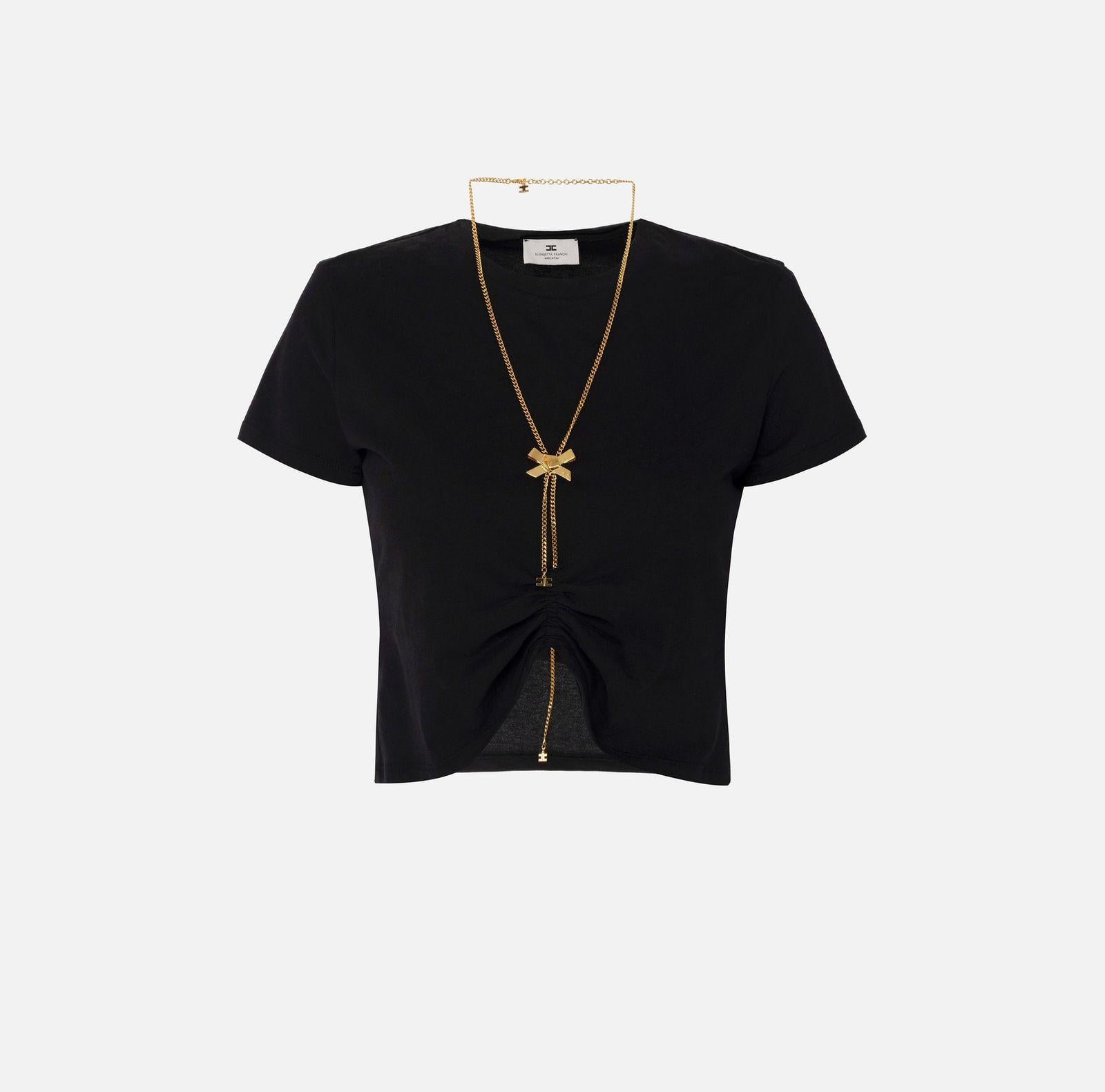 Maglia in jersey con collana a fiocco - Elisabetta Franchi MA00651E2 110 ELISABETTA FRANCHI 