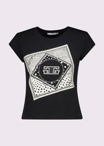 T-shirt con stampa e strass